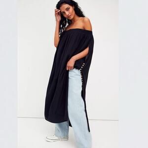 Free people Siyah Off the Shoulder midi dress Black Sz XS Festival oversize